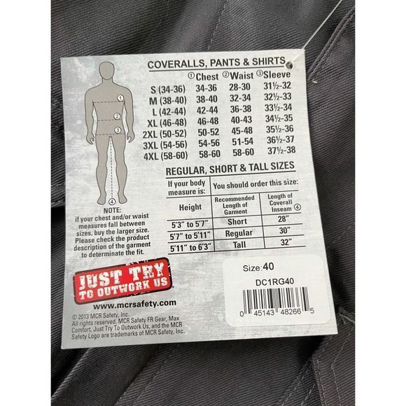 MCR Safety Flame Resistant Gear Deluxe Coverall  NWT size 40 REG - Picture 6 of 8